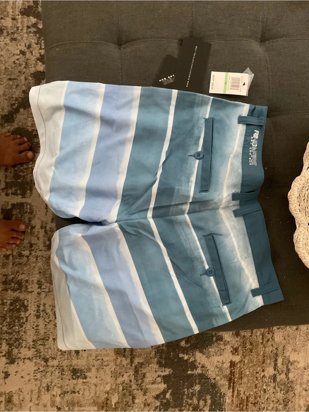 Men's Blue Striped Swim Trunks